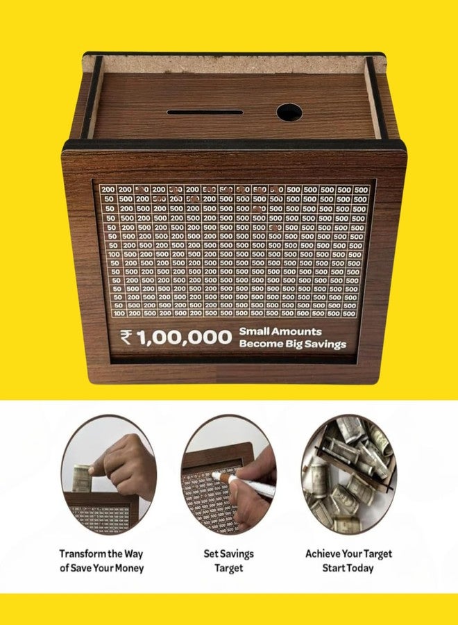 KhammaGhani Wooden Piggy Bank for,Coin Box with Carved Design, Savings Box, Mini Bank, Donation Box, Smart Money Box, Wooden Coin Box, Money Saver, Piggy Bank with Numbers (1) for Kids & Adults - Image 4